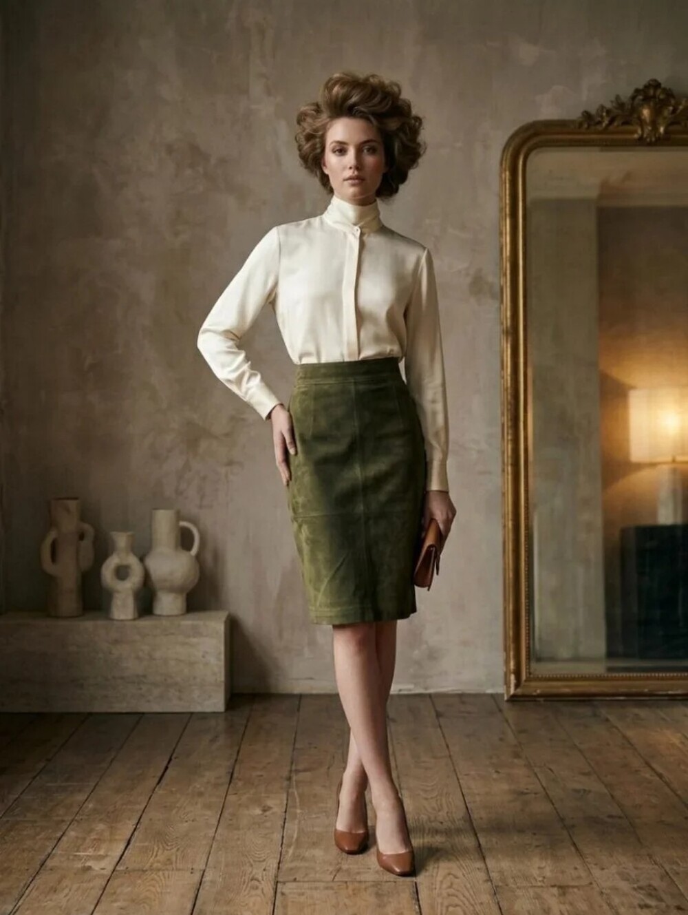 Danier Olive Green Suede Pencil Skirt